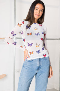 MESH TOP IN BUTTERFLY PRINT