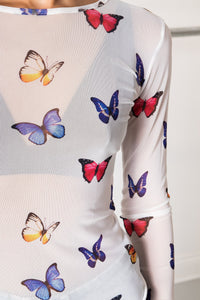 MESH TOP IN BUTTERFLY PRINT