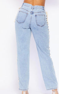 HIGH WAIST LACE UP JEANS