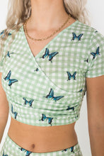 Load image into Gallery viewer, GINGHAM BUTTERFLY PRINT CROP TOP

