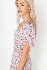 FLORAL PUFF SLEEVE CROP TOP